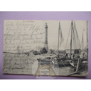 Swinoujscie, Swienemuende, lighthouse, boats, 1904