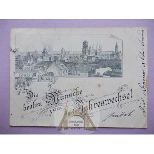 Gdańsk, Danzig, wczesna litografia, nowy rok, Vorlaufer 1891