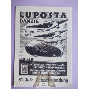 Gdańsk, Danzig, wystawa lotnictwa 1932, poczta balonowa, RRR, Luftposta