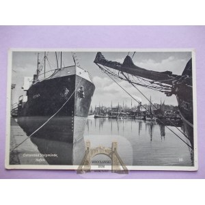Ustka, Stolpmunde, port, statek, Hernia ok. 1940