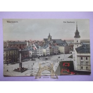 Warsaw, square, castle, photographic, colored, published by Slusarski, ca. 1910