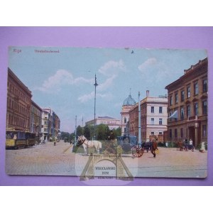 Łotwa, Ryga, Riga, Theaterboulvard, tramwaj, ok. 1910