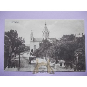 Litwa, Kowno, Kaunas, ulica, kościół, tramwaj, ok. 1915