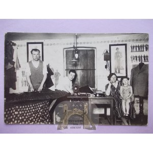 Šijací stroj, kurz šitia, súkromná pohľadnica, asi 1930