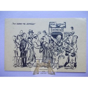 Poľská pošta - humor, grafika, sila zla na jednej strane, asi 1935