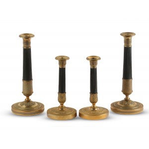 Four candlesticks, two pairs each, France, 19th century