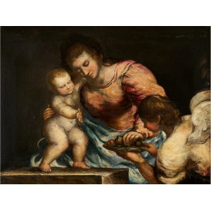 Upper Italian master, Madonna and angel offering flowers