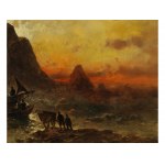 Oswald Achenbach, Düsseldorf 1827 - 1905 Düsseldorf, Circle of, Evening coastal landscape