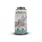 Faience jug with rider, Tin lid, Gmunden