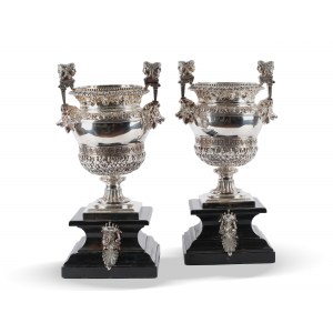 Two silver vases, Bar crater with attached double hearths, Russia