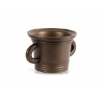 Mortar with linear decor & round handle, 16th/17th century, Cast bronze