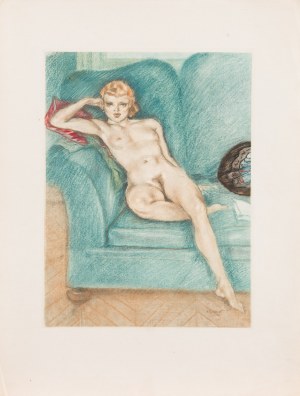 Edouard CHIMOT (1880 - 1959), Na niebieskiej kanapie