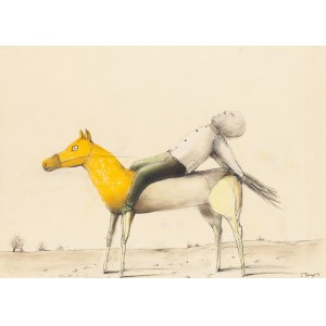 Stasys Eidrigevicius (geb. 1949, Medinskaiai, Litauen), Figur auf einem Pferd
