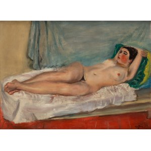 Henryk Hayden (1883 Warsaw - 1970 Paris), Nude lying against a background of blue drapery, 1928