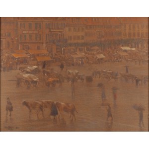 Leon Kaufmann \ Kamir (1872 Pawłowo k. Płocka - 1933 Louveciennes k. Paryż), Targ w deszczu, 1918