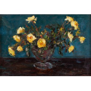 Włodzimierz Terlikowski (1873 Poraj bei Łódź - 1951 Paris), Gelbe Rosen auf blauem Grund, 1924