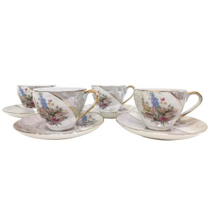 Set of decorative porcelain cups with saucer for espresso (4 pcs).