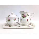Decorative set of creamer, sugar bowl, tray by Royal Canterbury, model Spring Flower (Pink).