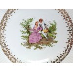 Zestaw dziewięciu porcelanowych talerzy dekoracyjnych Miłość wiedeńska/Telimena marki Chodzież, Polska, lata 60./70.