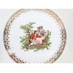 Zestaw dziewięciu porcelanowych talerzy dekoracyjnych Miłość wiedeńska/Telimena marki Chodzież, Polska, lata 60./70.