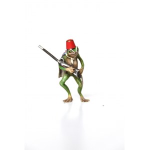 Karl Kouba, Frog-warrior in fez, cape and with arms (Viennese bronze), late 19th century-early 20th century.