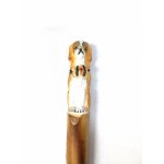 Wooden walking stick with a St. Bernard head