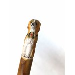 Wooden walking stick with a St. Bernard head