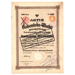 Nemecko/Poľsko Hohenlohe-Werke Works - 1000 ríšskych mariek 1911 ohraničené 250