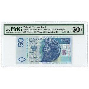 50 zlotých 1994 - séria HA 4444444 - zaujímavé číslovanie - PMG 50 EPQ