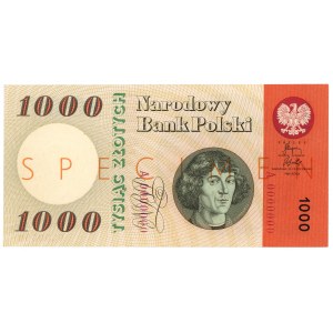 1.000 Zloty 1965 - SPECIMEN - A 0000000 - orangefarbener Überdruck