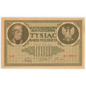 1.000 marek polskich 1919 - seria K - numerator pomarańczowy