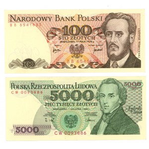 100 złotych 1976 i 5000 złotych 1988