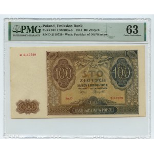 100 złotych 1941 - seria D - PMG 63