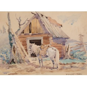 Karol Kossak (1896 Ľvov - 1975 Ciechocinek), Kôň pri chate, 1938.