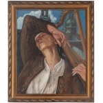 Wlastimil Hofman (1881 Prague - 1970 Szklarska Poreba), Woman with harp, wing of triptych: That I was like a pilgrim..., 1954.