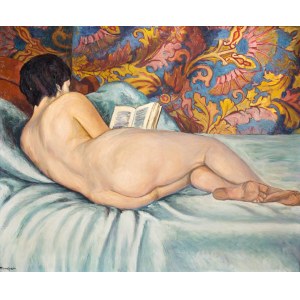 Szymon Mondzain (1888 Chelm - 1979 Paris), During a reading (reclining act)