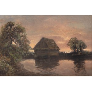 Wiktor Korecki (1890 Kamieniec Podolski - 1980 Milanówek), Sonnenuntergang über einer Mühle