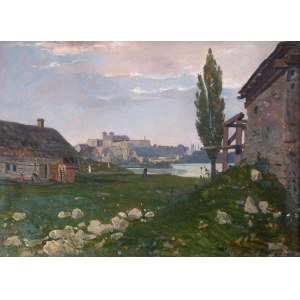 Antoni Gramatyka (1841 Kalwaria Zebrzydowska - 1922 Krakow), View from across the Vistula River. Monastery in Tyniec.