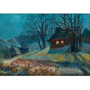 Leszek Stańko (1924 Sosnowiec-2010 Katowice), Tatra-Hütten bei Nacht, 1982.