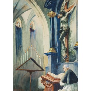 Stanislaw Tondos (1854-1917), Innenraum der Kirche mit Kruzifix