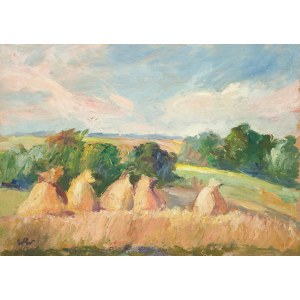 Wojciech Weiss (1875 Leorda na Bukowina - 1950 Krakow), Haystacks on a field