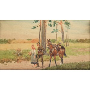 Kajetan Kosiński (1847 Luschany in der Bukowina - 1935 Lemberg), Lancer mit einem Mädchen