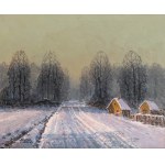 Wiktor Korecki (1890 Kamieniec Podolski - 1980 Milanówek), Pejzaż zimowy z chatami