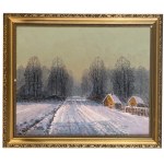 Wiktor Korecki (1890 Kamieniec Podolski - 1980 Milanówek), Winter landscape with huts