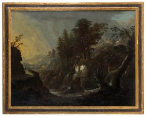 Peter von Bemmel (1685 Norymberga - 1754 Regensburg), Pejzaż leśny z wodospadem
