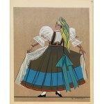 Zofia Stryjeńska (1891 Kraków - 1976 Genewa), Strój chłopki z żywiecczyzny, plansza XV z teki „Polish Peasants Costumes”, 1939 r.