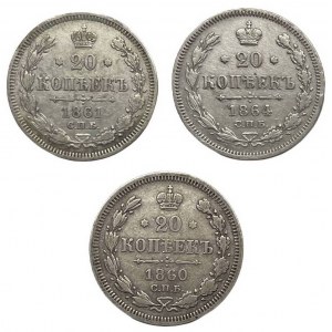ALEXANDER II 20 výtlačkov 1860, 1861 a 1864