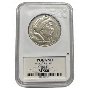 10 ZŁOTYCH 1933 SOBIESKI MS 60