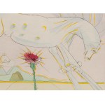 Salvador Dalí (1904 Figueres - 1989 Figueres), Kôň a vlk z cyklu Les Bestaire de la Fontaine Dalinise, 1971