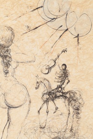Salvador Dalí (1904 Figueras/Hiszpania - 1989 Figueras/Hiszpania), Nude, Horse and Death z cyklu 'Poemes Secrets' Guillaume Apollinaire'a, 1967